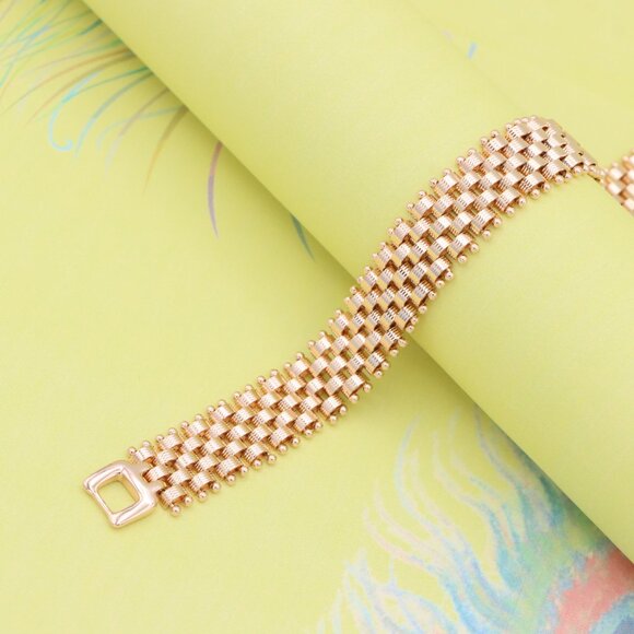 "Elegant Rose Gold Wide Chain Bracelet with Beaded Edge Design, XPBL0866 - Picture 9 of 12